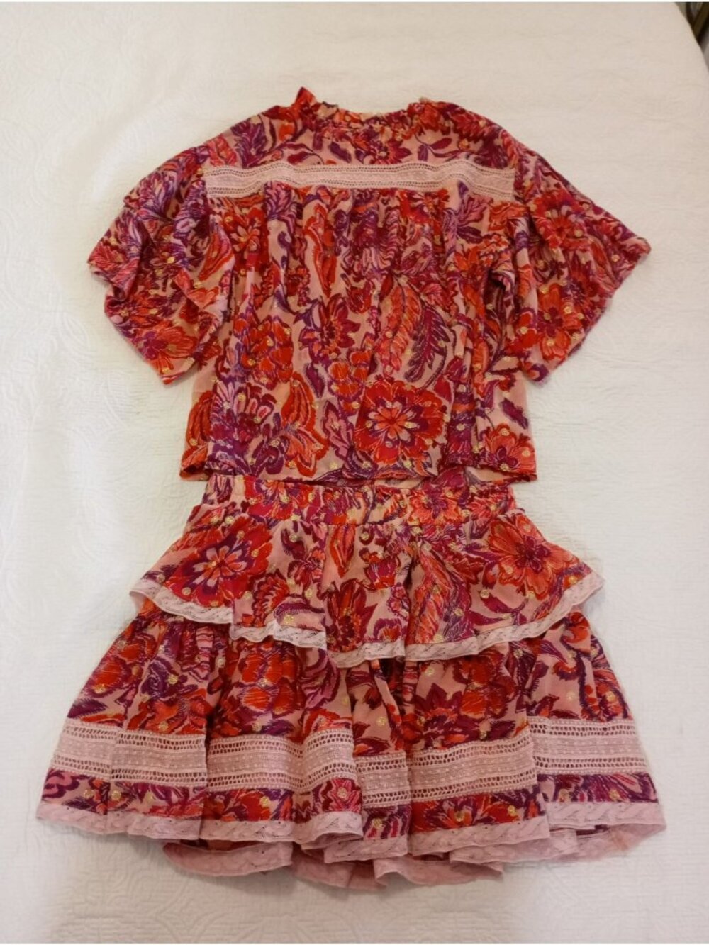 Seek The Label Boho-Style Lace Shirt And Skirt Set, Size M/S